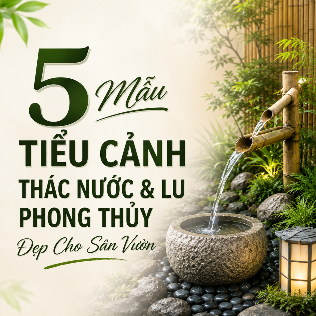 5 Mẫu Tiểu Cảnh Thác Nước & Lu Phong Thủy Đẹp Cho Sân Vườn
